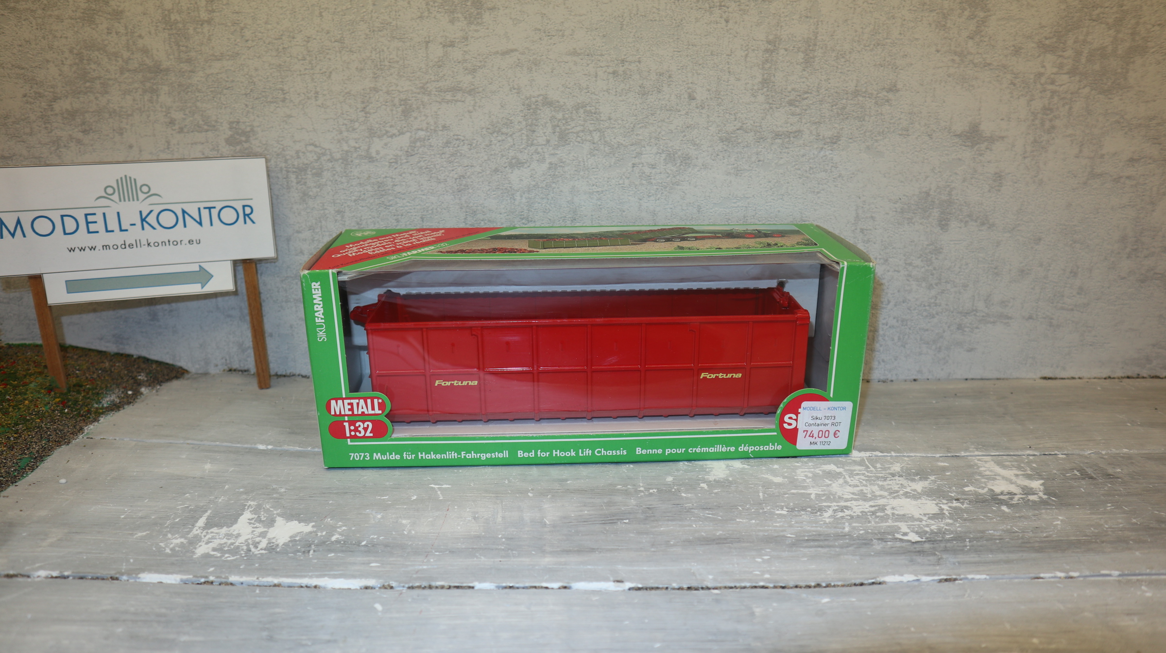 Siku 7073 in 1:32, mit gelber Schrift Containermulde für Hakenlift ROT , Neu in OVP