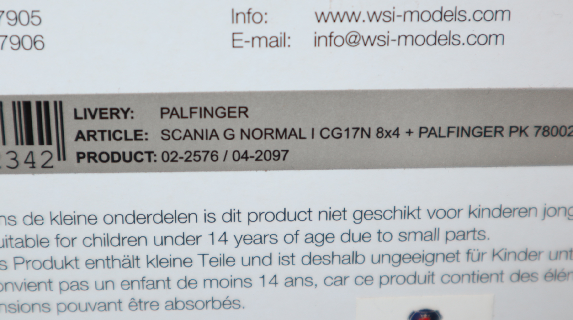WSI 02-2576 in 1:50, SCANIA G 8x4 mit Palfinger PK 78002,  NEU in OVP