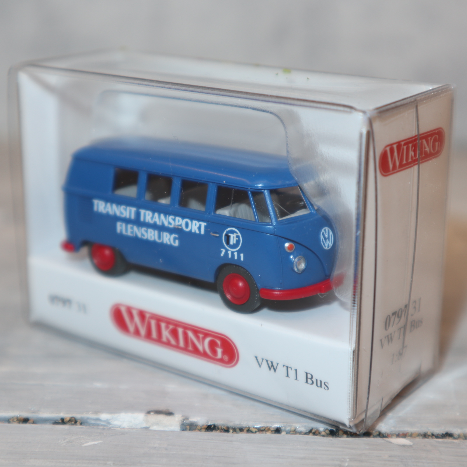 Wiking 079731 1:87 VW T1 Bus "TRANSIT Transport Flensburg"  blau NEU in OVP