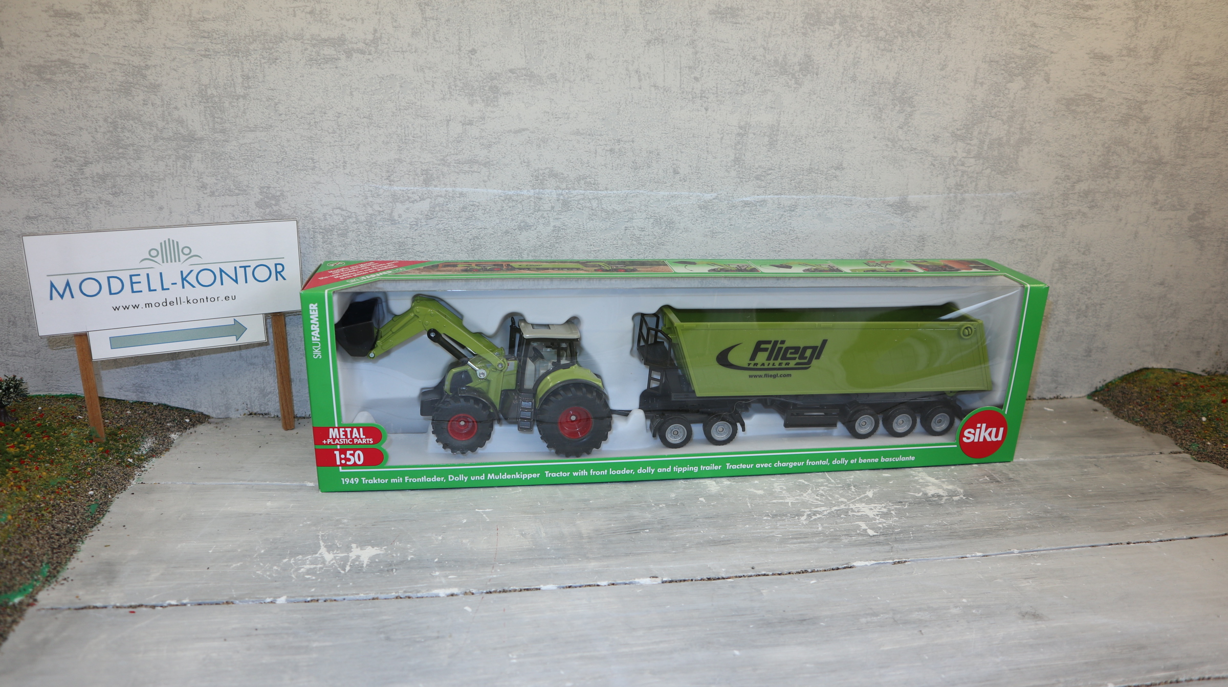 Siku 1949 in 1:50, Claas Arion mit Frontlader, Dolly und Muldenkipper, Neu in OVP