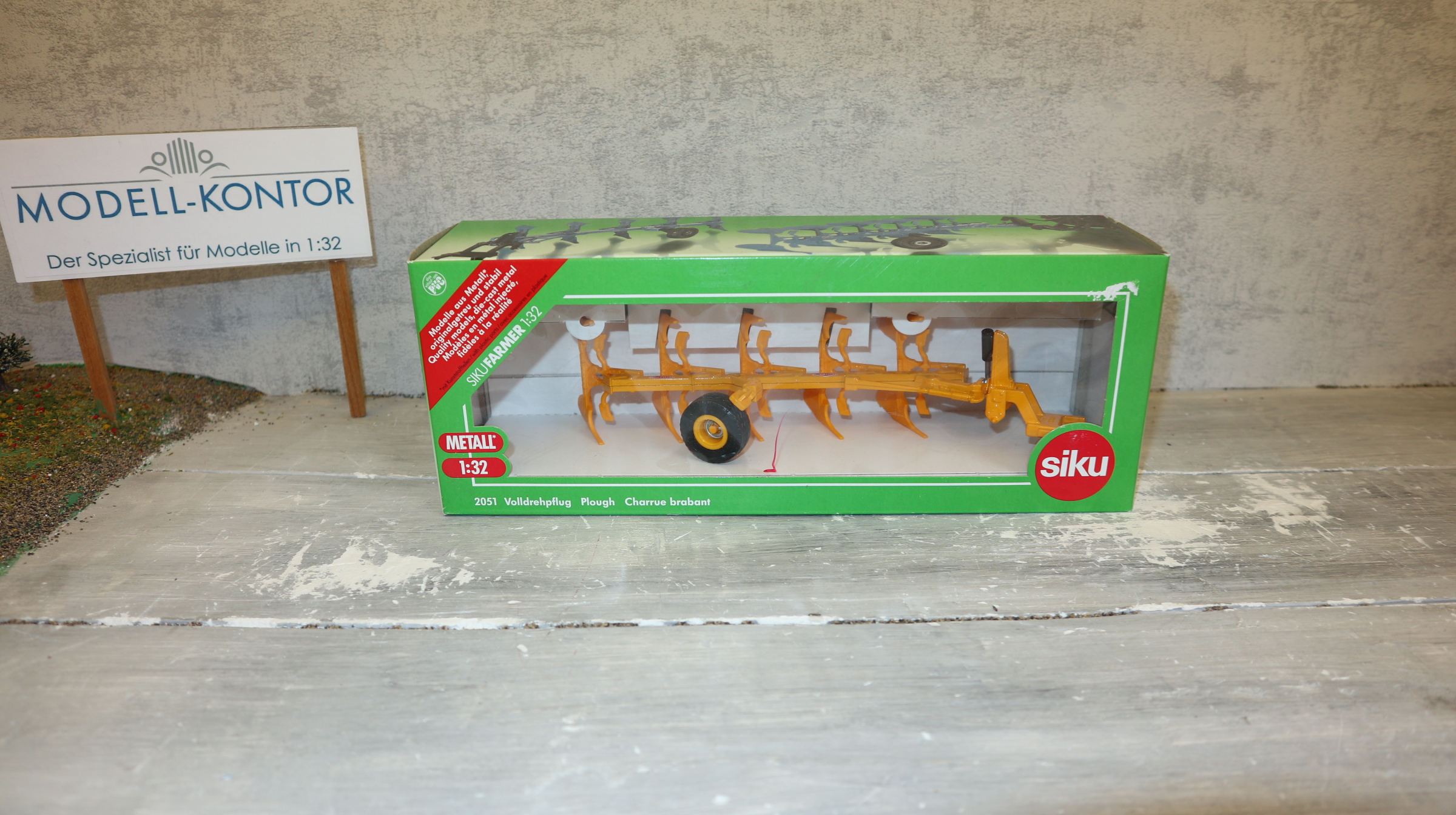 Siku 2051 in 1:32,  Volldrehpflug gelb RUMPSTAD, NEU in OVP