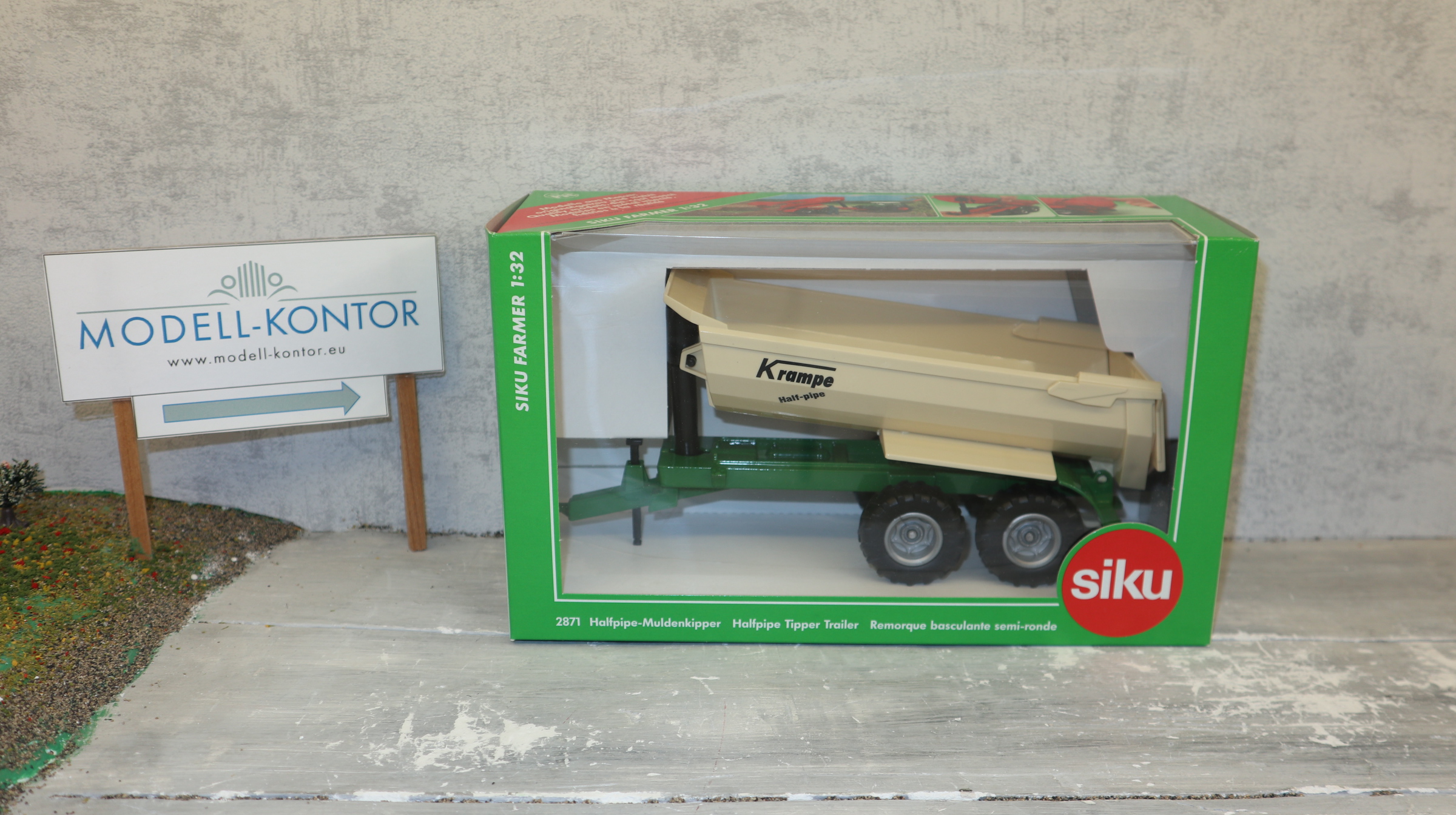 Siku 2871 in 1:32, Halfpipe Mulde Krampe beige-grün, Neu in OVP